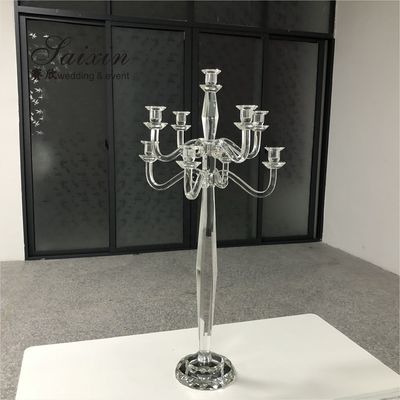 Tall Candle Holder Glass 9 Arm Crystal Candelabra For Wedding Centerpiece