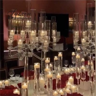 Tall Candle Holder Glass 9 Arm Crystal Candelabra For Wedding Centerpiece