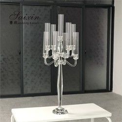 Tall Candle Holder Glass 9 Arm Crystal Candelabra For Wedding Centerpiece