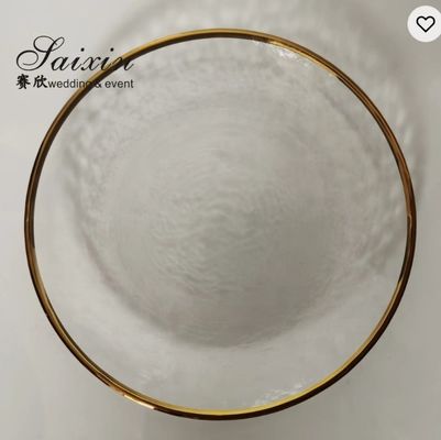 Gold Beaded Clear Acrylic Charger Plates Round Plate Gold Rim 33CM
