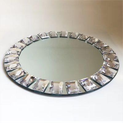 Gold Rim Mirror Charger Plate For Wedding Event Diamond Rhinestones 15 Inch