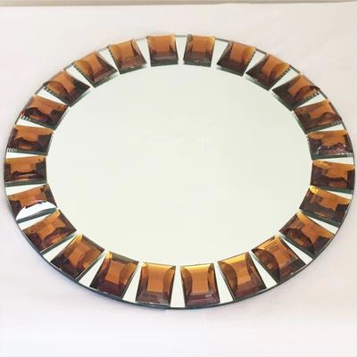 Gold Rim Mirror Charger Plate For Wedding Event Diamond Rhinestones 15 Inch