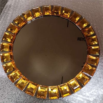 Gold Rim Mirror Charger Plate For Wedding Event Diamond Rhinestones 15 Inch