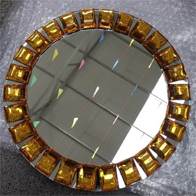 Gold Rim Mirror Charger Plate For Wedding Event Diamond Rhinestones 15 Inch