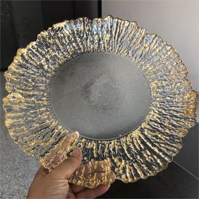 Gold Rimmed Glass Charger Plate Clear Charger Dish For Restaurants 32cm/27cm/21cm