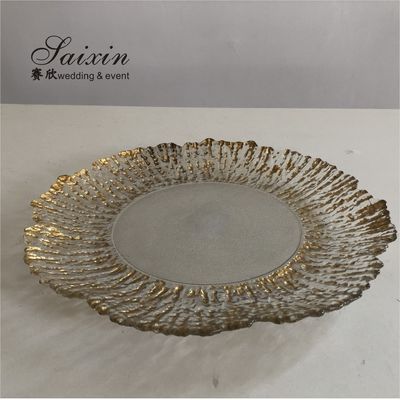 Gold Rimmed Glass Charger Plate Clear Charger Dish For Restaurants 32cm/27cm/21cm