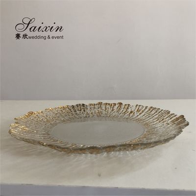 Gold Rimmed Glass Charger Plate Clear Charger Dish For Restaurants 32cm/27cm/21cm