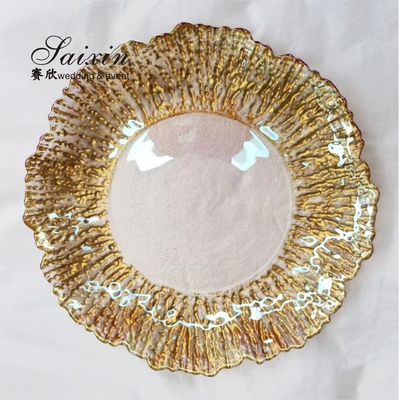 Gold Rimmed Glass Charger Plate Clear Charger Dish For Restaurants 32cm/27cm/21cm