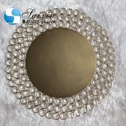 Glass Gold Beaded Charger Plates Wedding Crystal 12 Inch
