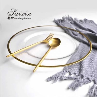 Transparent Gold Beaded Rim Charger Plate Round Flat Glass