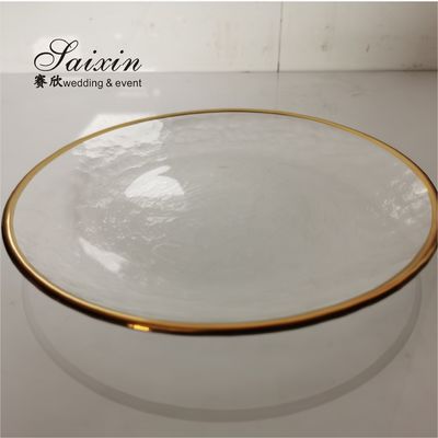 Transparent Gold Beaded Rim Charger Plate Round Flat Glass