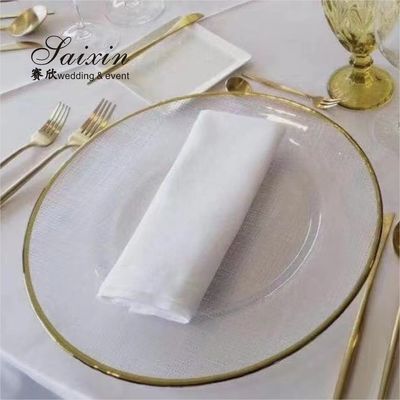 Transparent Gold Beaded Rim Charger Plate Round Flat Glass