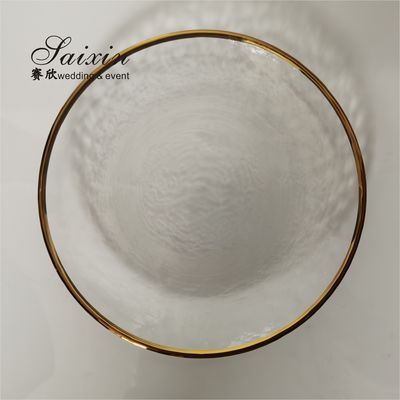 Transparent Gold Beaded Rim Charger Plate Round Flat Glass