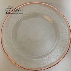 Transparent Gold Beaded Rim Charger Plate Round Flat Glass