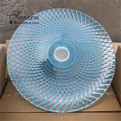 Chic Blue Red Yellow White Glass Charger Plates 12in Diamond Figure Design Glass Dinner Plates