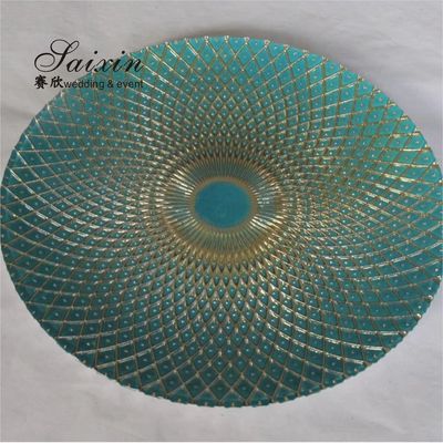 Chic Blue Red Yellow White Glass Charger Plates 12in Diamond Figure Design Glass Dinner Plates