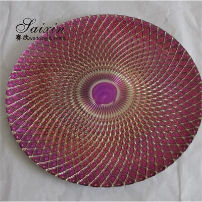 Chic Blue Red Yellow White Glass Charger Plates 12in Diamond Figure Design Glass Dinner Plates