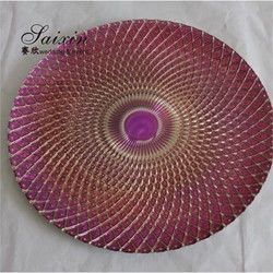 Chic Blue Red Yellow White Glass Charger Plates 12in Diamond Figure Design Glass Dinner Plates