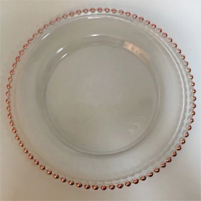 12 Inch  Beaded Glass Charger Plate Gold Trim For Wedding Event Supplies