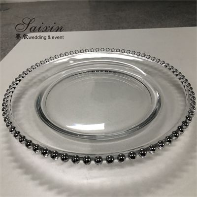 Clear Glass Beaded Charger Plates Wedding Event Gold Silver 32cm/27cm/21cm