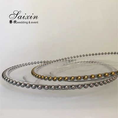 Clear Glass Beaded Charger Plates Wedding Event Gold Silver 32cm/27cm/21cm