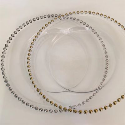Clear Glass Beaded Charger Plates Wedding Event Gold Silver 32cm/27cm/21cm