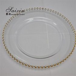 Clear Glass Beaded Charger Plates Wedding Event Gold Silver 32cm/27cm/21cm