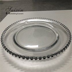 Clear Glass Beaded Charger Plates Wedding Event Gold Silver 32cm/27cm/21cm