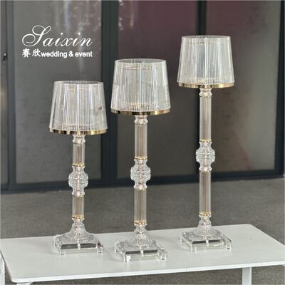 3 Pcs Set Gold Clear Ring Shade Crystal Glass Candle Holder Stands for Wedding Centerpieces