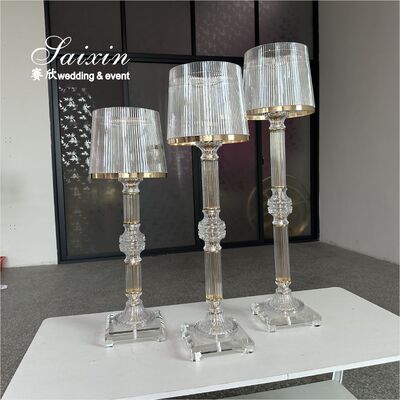 3 Pcs Set Gold Clear Ring Shade Crystal Glass Candle Holder Stands for Wedding Centerpieces