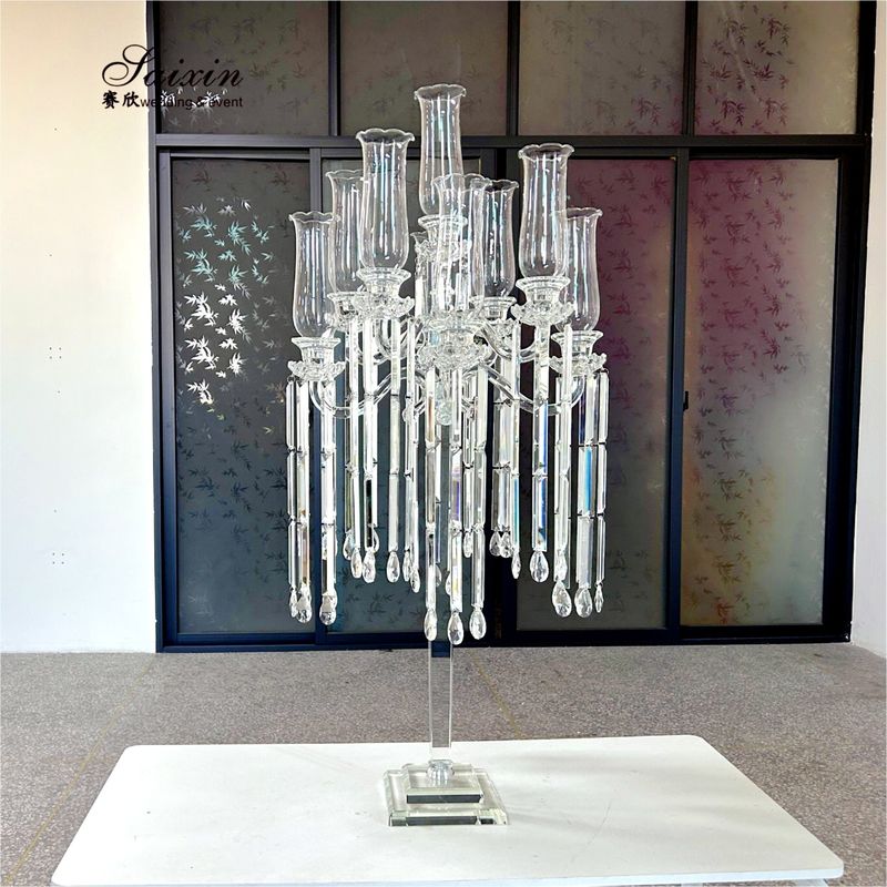 Wholesale Design Crystal Wedding Decoration Centerpiece Clear Candelabra With Hanging Crystal