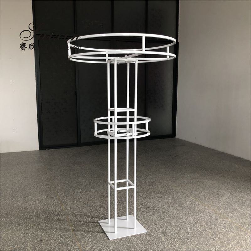 Saixin new custom 1.5m tall large double round white wrought iron flower stands for wedding centerpieces