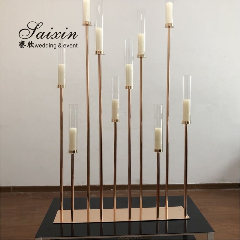 10 Arms Plated Gold Candelabra Candle Holder Standing Chandelier 1m Base 180cm