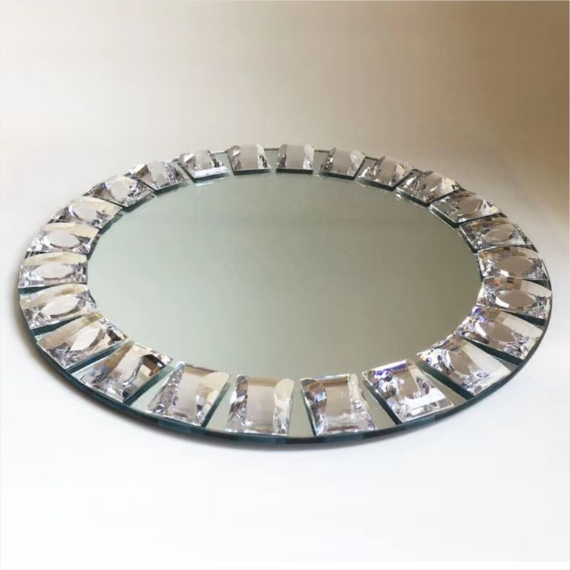 Gold Rim Mirror Charger Plate For Wedding Event Diamond Rhinestones 15 Inch