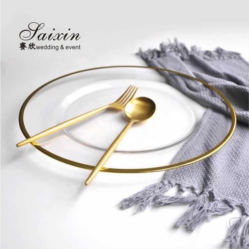 Transparent Gold Beaded Rim Charger Plate Round Flat Glass