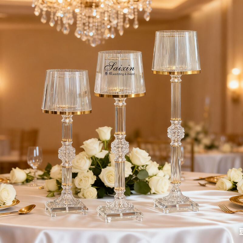 3 Pcs Set Gold Clear Ring Shade Crystal Glass Candle Holder Stands for Wedding Centerpieces